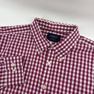 Charles Tyrwhitt Weekend Shirt Mens XL  Magenta White Check Classic Fit Non Iron